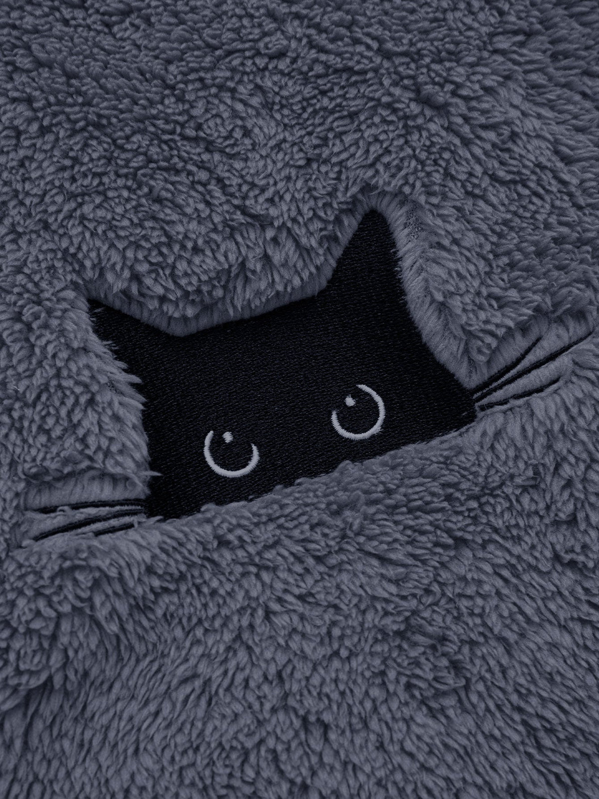 Black Cat Embroidered Teddy Zip Up Hoodie