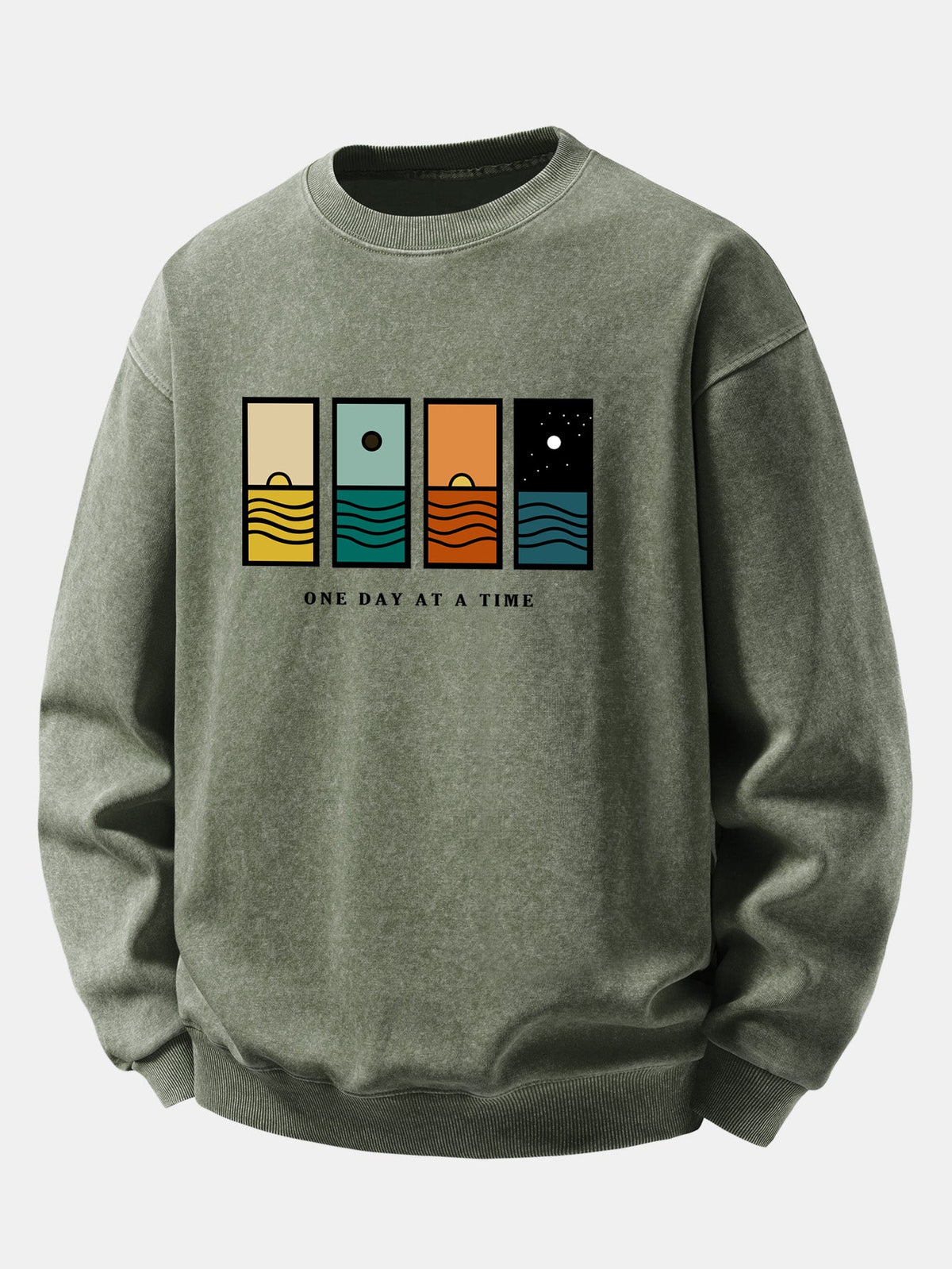 Relaxed Fit One Day At A Time Print Washed Distressed Sweatshirt