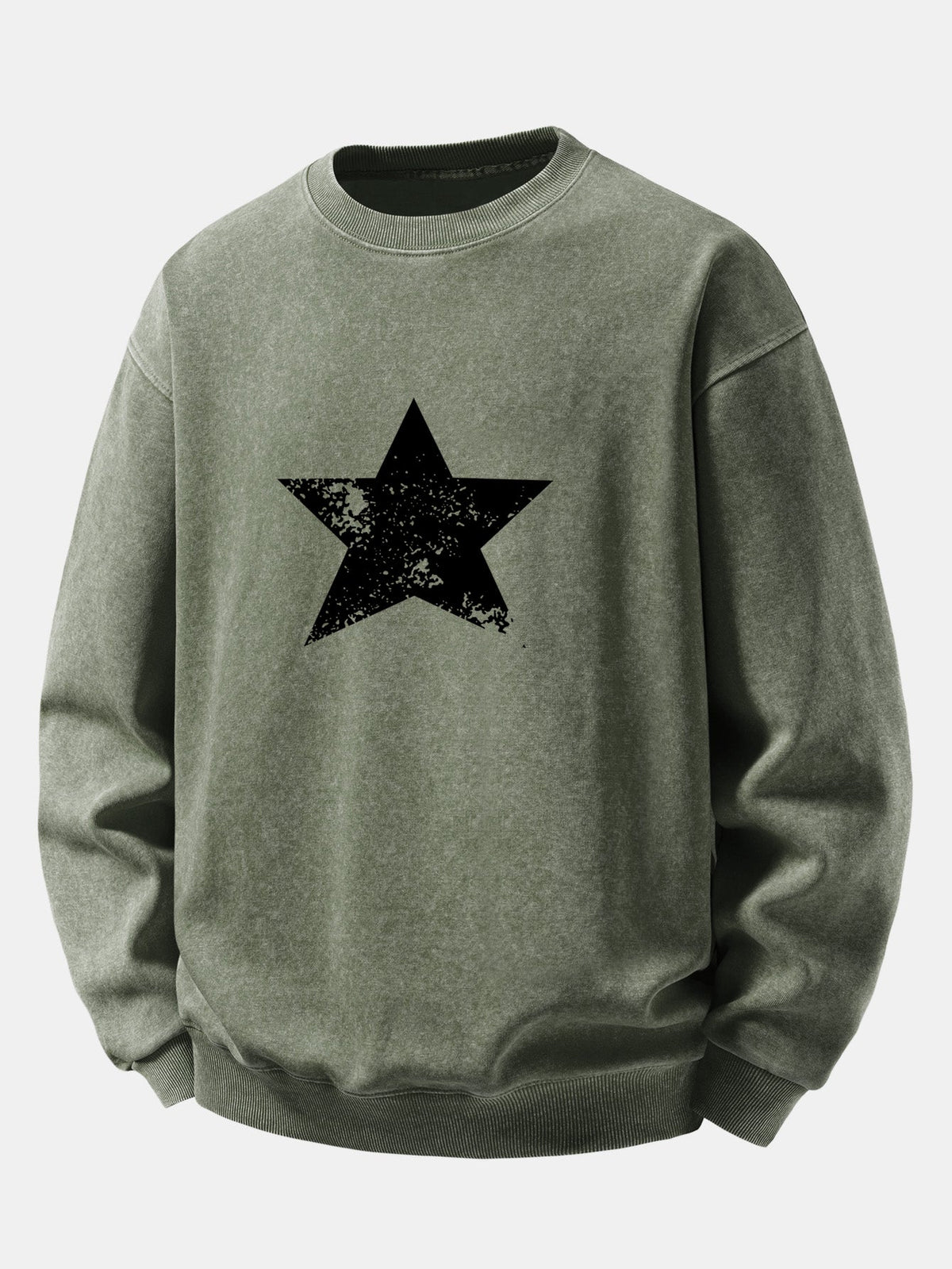 Relaxed Fit Star Print Washed Distressed Sweatshirt