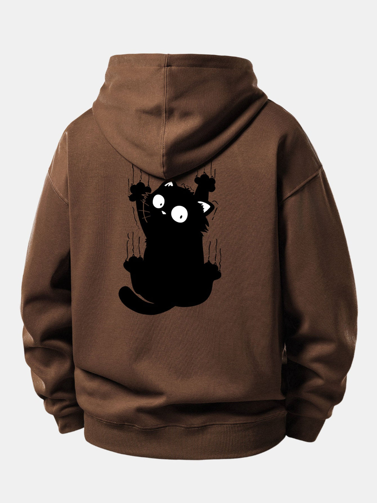 Black Cat Print Relaxed Fit Hoodie