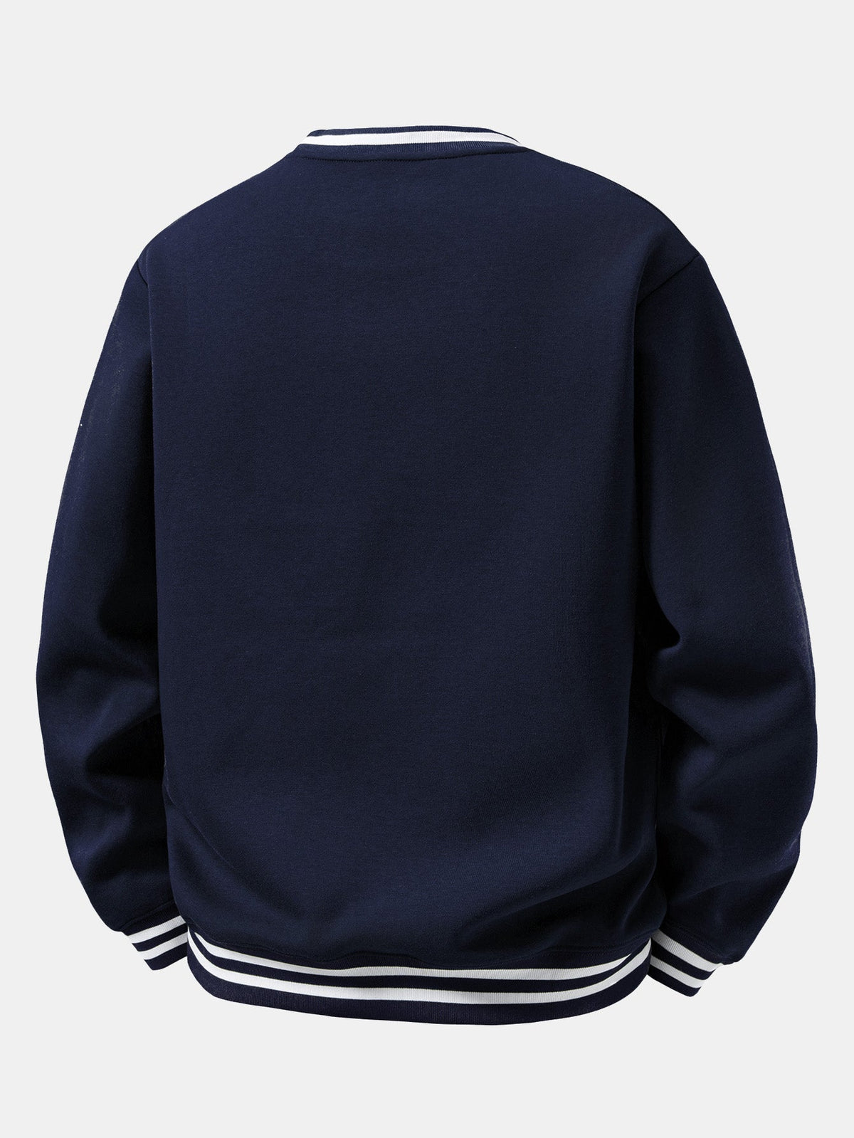 Star Print Striped Ribbed Trim Crew Neck Sweatshirt