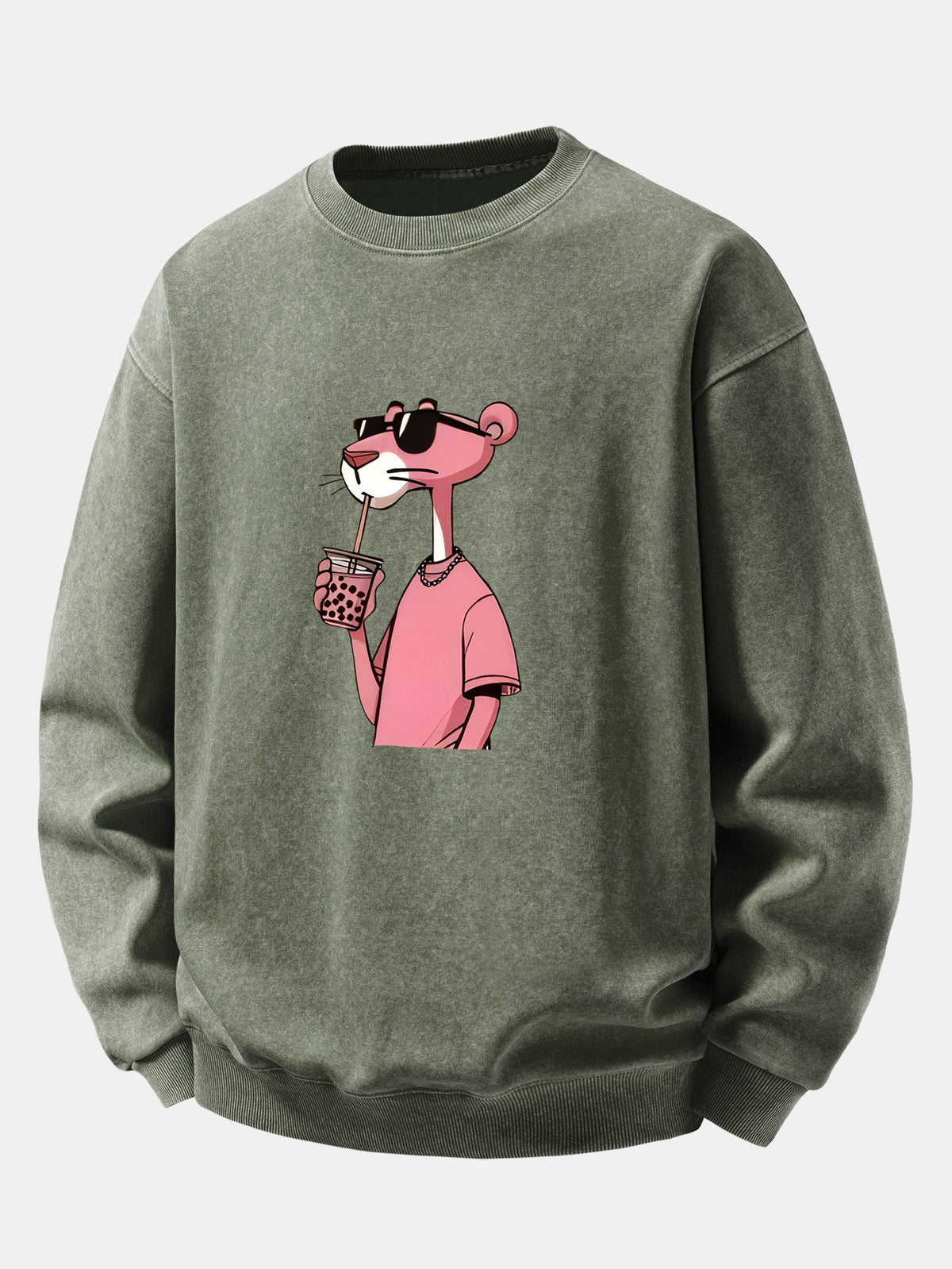 Relaxed Fit Pink Panther Print Washed Distressed Sweatshirt