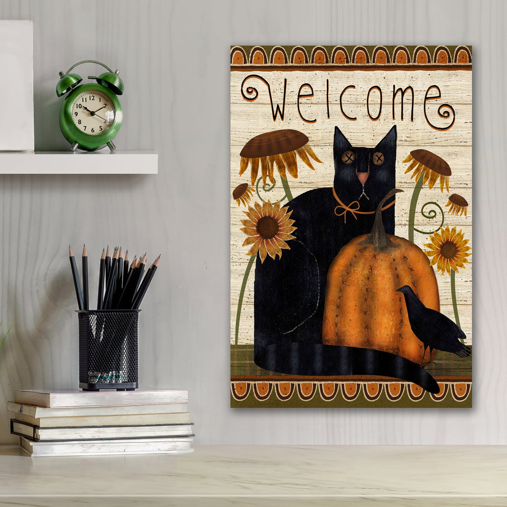 Fall Black Cat Flag Gallery-Wrapped Canvas Wall Art