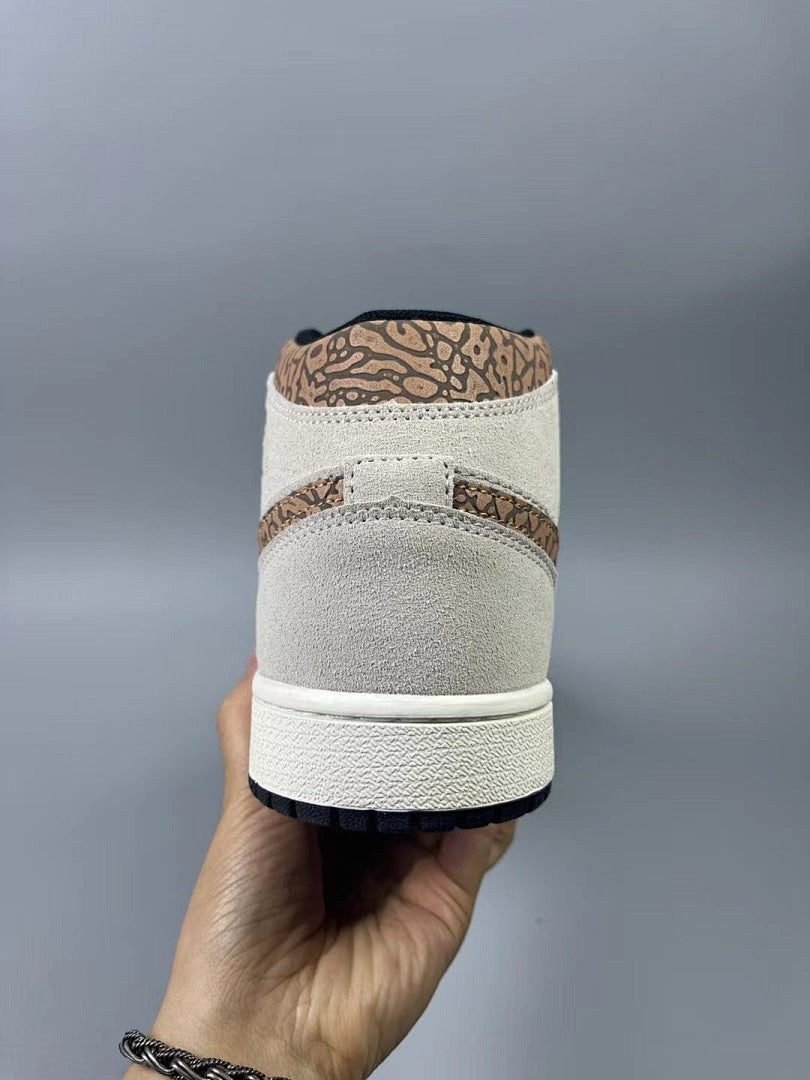 Air Jordan 1 Mid SE Elephant Print – Light Bone / Brown / Gold