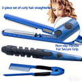 Flat Iron, Curling Iron and Comb Hair Styling Tool Set with Three Pieces in Blue for Home Styling