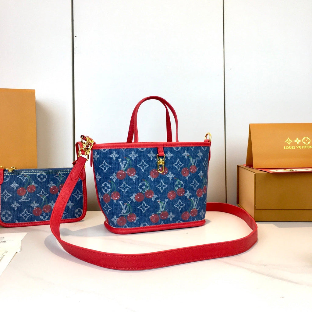 Cherry Neverfull Monogram Handbag & Pouch