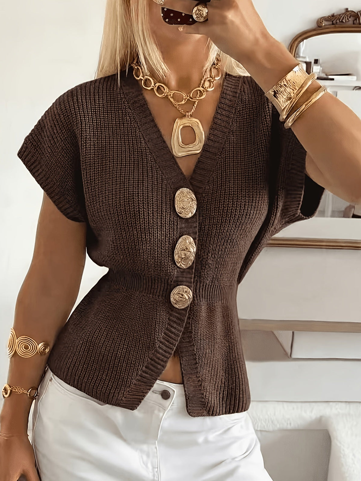 Heather | Button-Front Short-Sleeve Cardigan