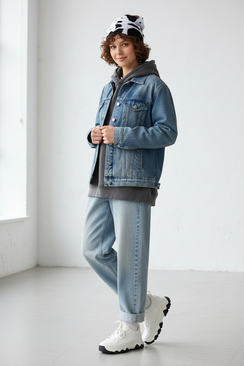 Lynchburg Beanie mit Kuhmuster-Jacquardstrick – Hip-Hop Streetstyle, Winter