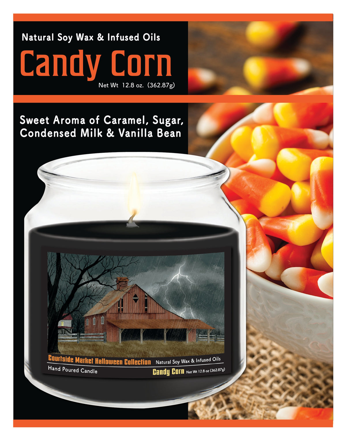 Halloween Collection Barn Lighting 12.8 Oz Candle Glass Jar with Brushed Silver Metal Lid
