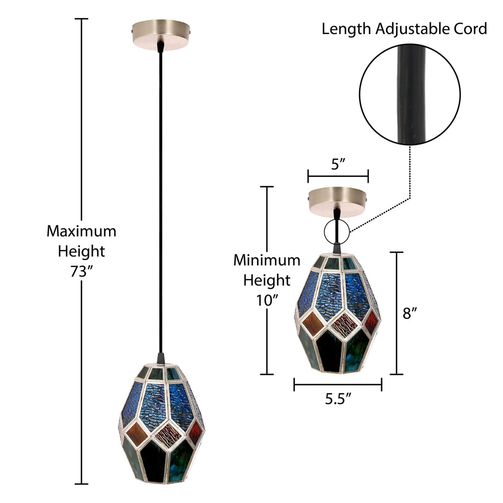 River of Goods Stained Glass Hanging Lamp - BlueGreen