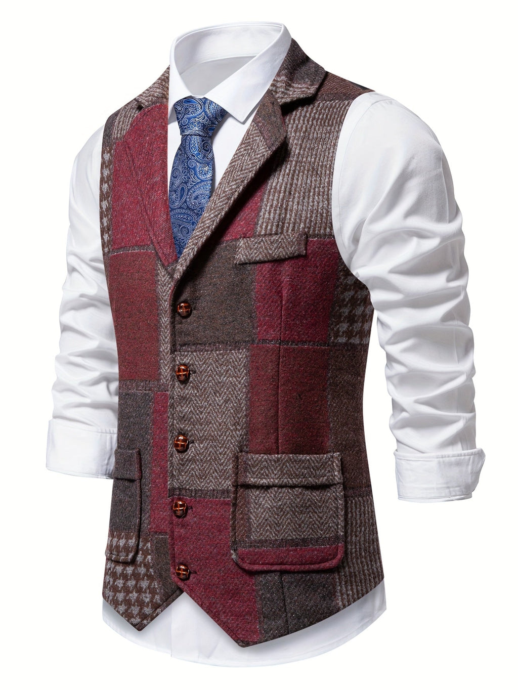 Benedict | Patchwork-Weste mit Fischgrätmuster