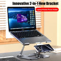 2-in-1 Laptop Stand with Phone Holder, Ergonomic Adjustable Computer Stand with Heat Dissipation, Foldable Desk Riser for 10-16 Inch Laptops, Home Office Use