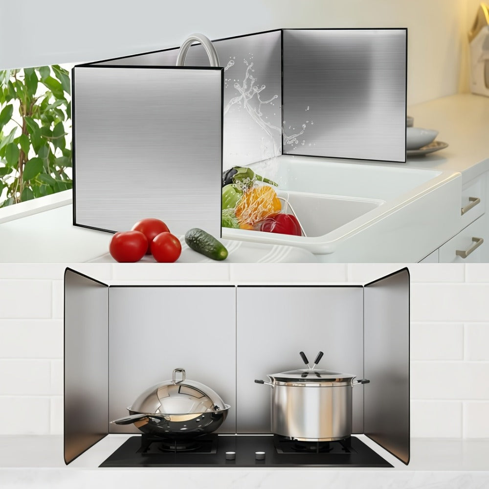 Stainless Steel Splatter Screen 4-Sided Foldable Stovetop Grease Guard - 31.5" Oil Splash Shield for Frying Pan