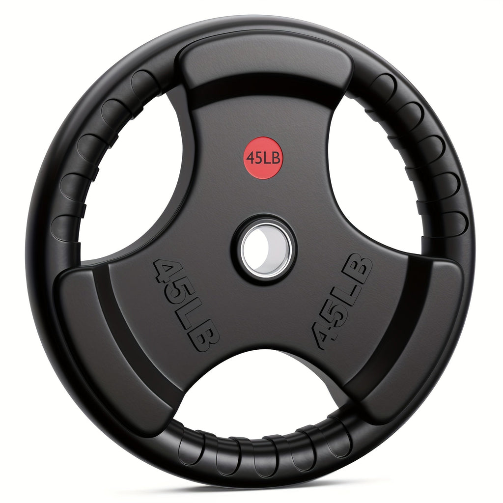 Tri-Grip Weight Plates with Three Hand Openings and 25, 35 or 45 lb Options for Barbell Training
