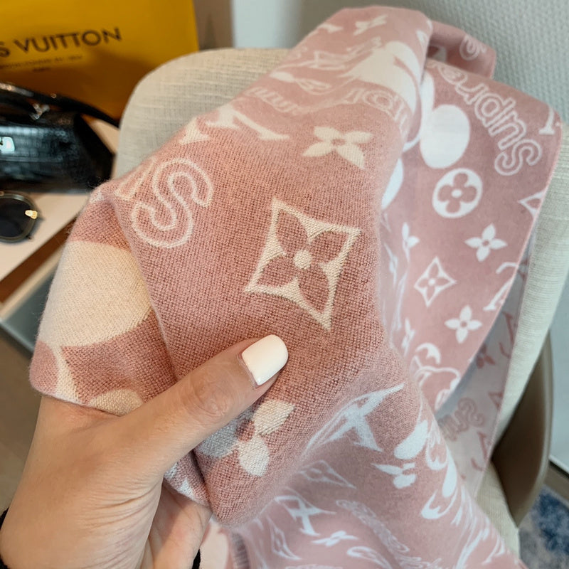 Louis Vuitton x Supreme Mickey Mouse Reversible Monogram Scarf – Grey & Pink