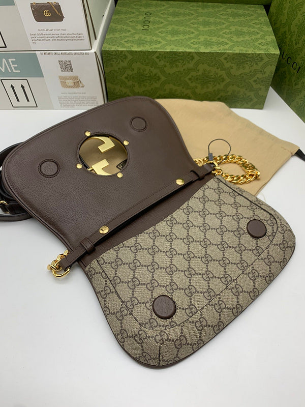 Gucci Blondie Small Shoulder Bag – GG Supreme Canvas Dark Brown Leather Gold GG