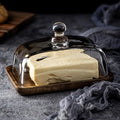 Butter Dish, Wooden Base Clear Glass Cloche Lid and 18 x 12 x 10.9 cm Serving Tray for Table Use
