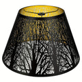Metal Lampshade Etched Forest & Leaf Design | Black Exterior Gold Interior | Barrel Lamp Shade for Table Lamp & Floor Lamp | Medium Large Decorative Lampshade 7x13x7.8 inch