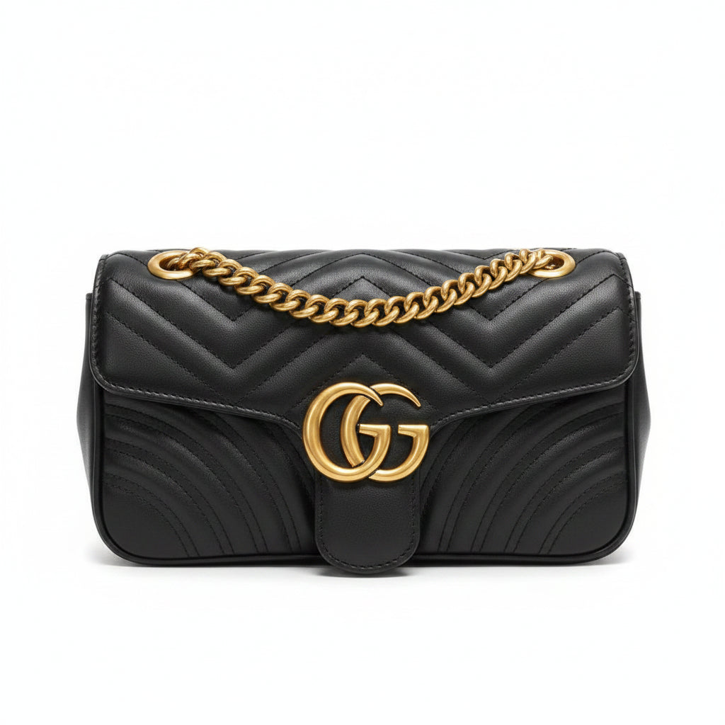 Black Quilted Leather Chain Shoulder Bag