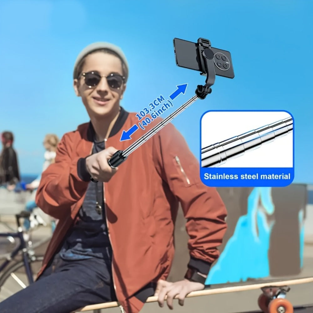 40.6-Inch Black Selfie Stick Tripod with Rotating Phone Head, Fold-Out Floor Base and Remote