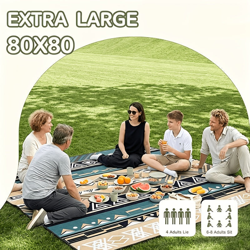 Beach Blanket for Outdoor Picnics, Dark Green Padded 80 x 80-Inch Roll-Up Mat with Buckled Carry Straps