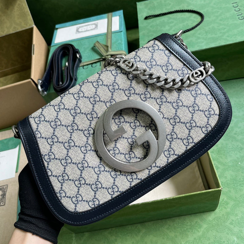 Gucci Blondie Small Shoulder Bag – GG Supreme Canvas Dark Brown Leather Gold GG