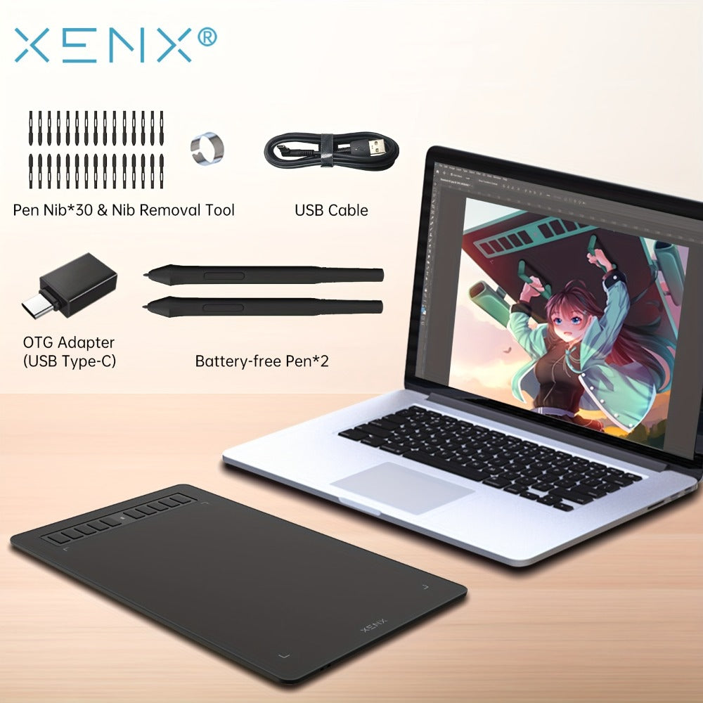 Graphics Drawing Tablet, XENX 10 x 6.22 Inch, 8192 Pressure Sensitivity Battery-Free Passive Stylus
