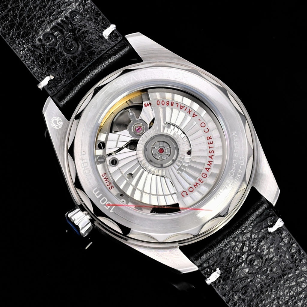 Omega Seamaster Aqua Terra – Steel Silver Sunburst Dial Yellow Gold Indices Arrow Hands Date Black Leather Strap