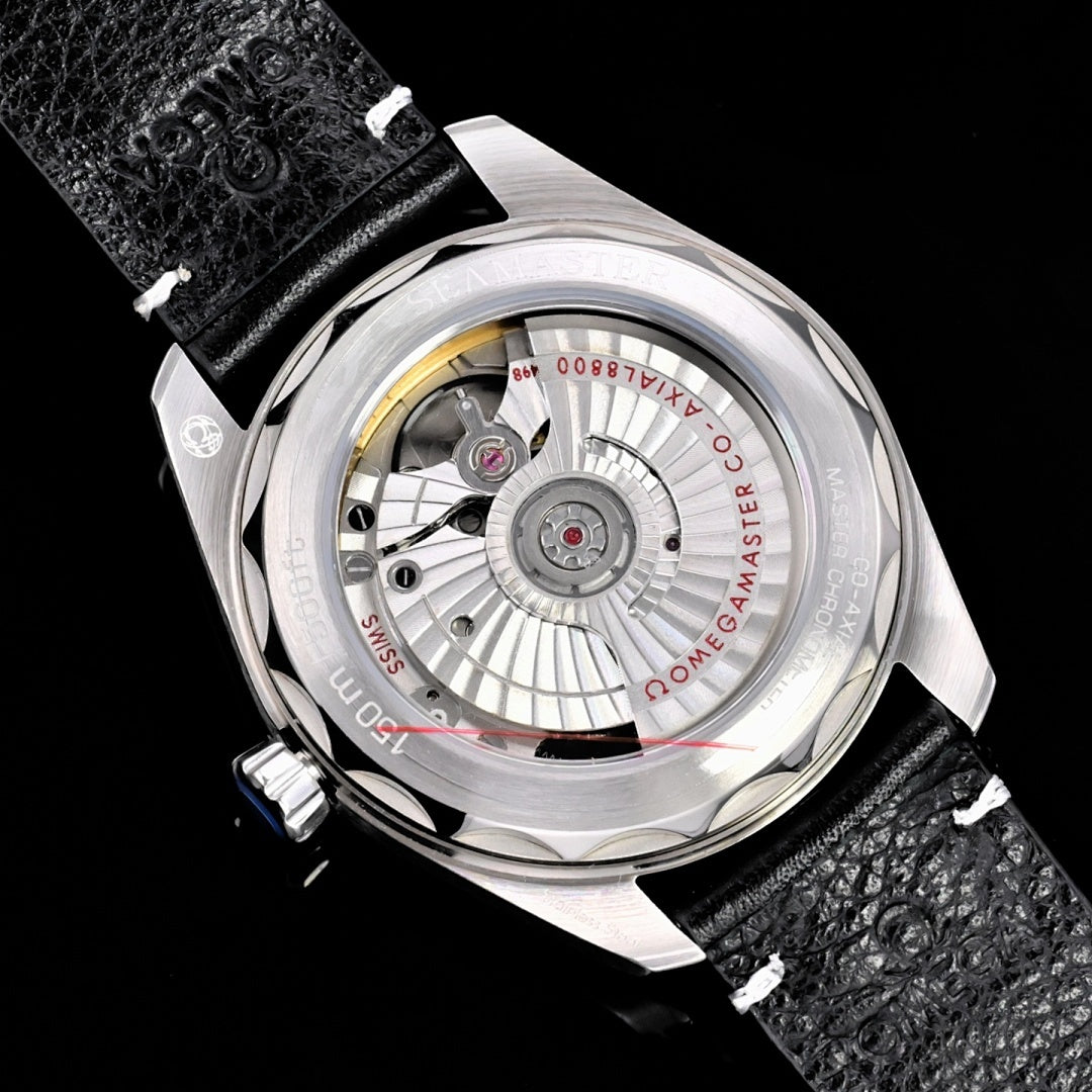 Omega Seamaster Aqua Terra – Steel Silver Sunburst Dial Yellow Gold Indices Arrow Hands Date Black Leather Strap