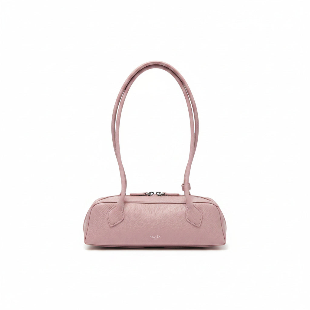 Alaïa Pebbled Leather Shoulder Bag – Blush Pink
