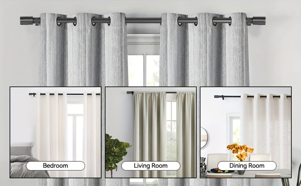 Curtain Rod, One-Inch Adjustable Rounded Cup Finials in Black, Brushed Nickel or Gold Finish, One-Inch Adjustable