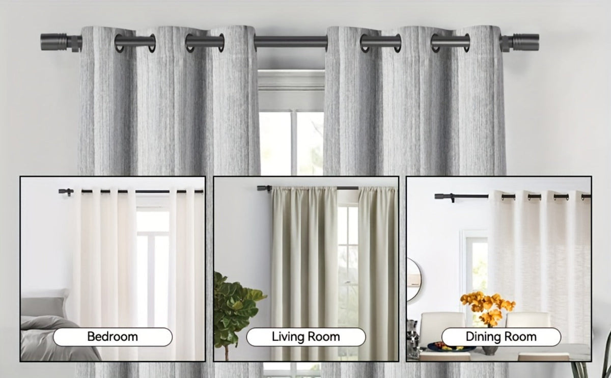 Curtain Rod, One-Inch Adjustable Rounded Cup Finials in Black, Brushed Nickel or Gold Finish, One-Inch Adjustable