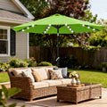 Patio Umbrella 9FT Green Solar LED Style with 32 Lights, 1800mAh Panel, Eight Steel Ribs, Tilt and Crank