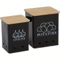 Kitchen Storage Canister Potato Onion Storage Bin Aerating Ventilation Holes Wooden Lid for Home Cooking, Dining and Outdoor Meals