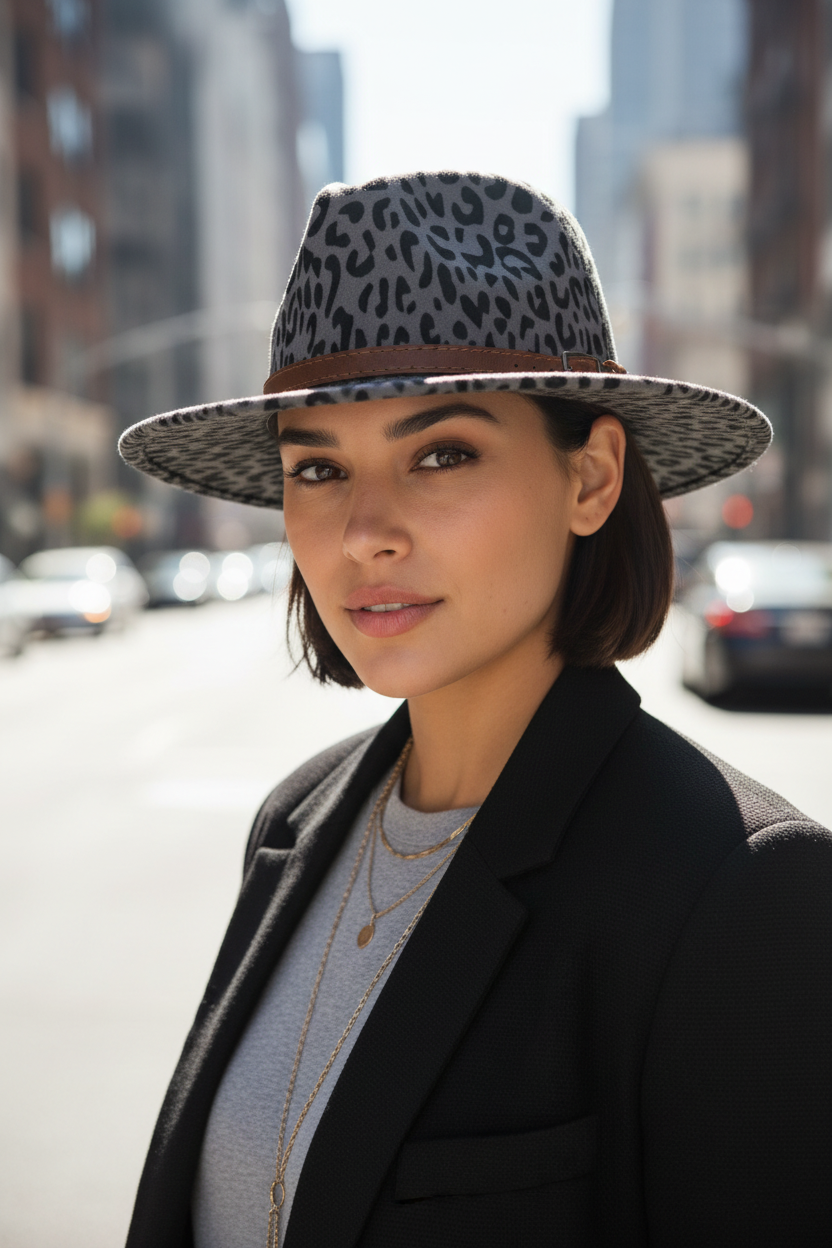 Cleveland Animal Print Felt Wool Fedora Hat with Band