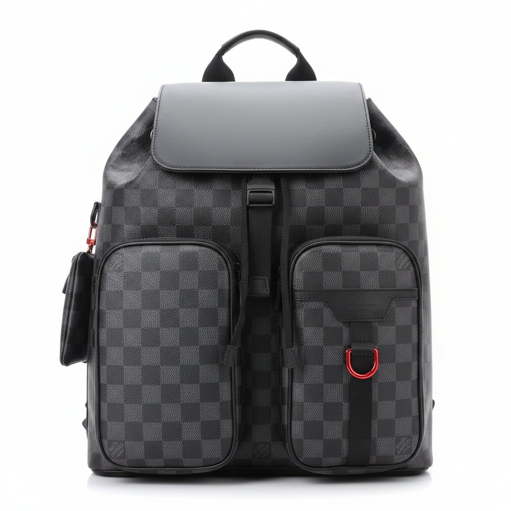 Louis Vuitton Matchpoint Backpack – Damier Graphite Canvas Black Leather Matte Black Red Hardware