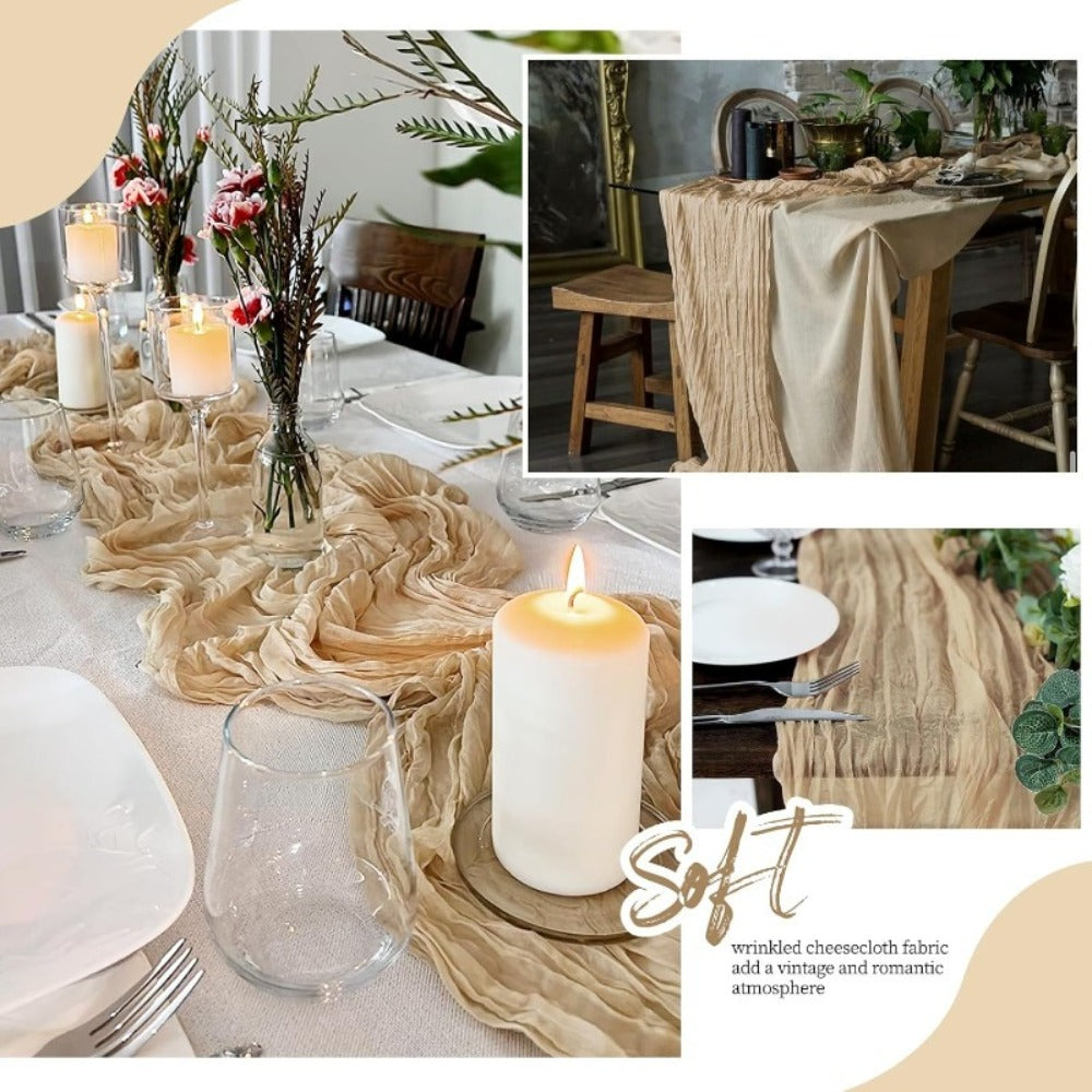 Cheesecloth Table Runner Set of Six Pieces at 21.7 x 72.8 Inches Each in Nine Colors for Dining and Events