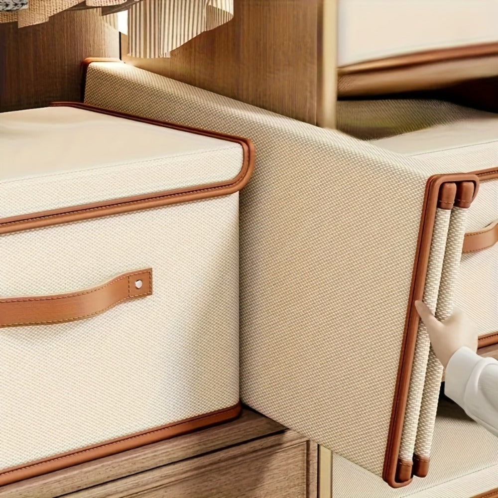 Storage Bins, Two-Pack Foldable Lidded Clothes Organizers with Flip-Top Closure for Under-Bed or Closet Storage