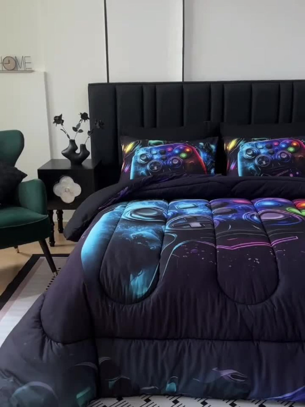 Gaming Controller Print Comforter Set with Two Pillowcases, 180 GSM Fill and Twin, Full, Queen or King Sizes