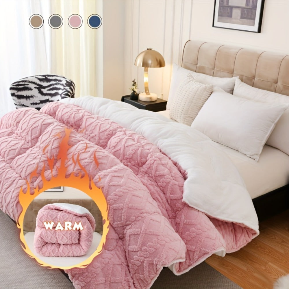 Sherpa Comforter Double-Sided Plush Taffeta, Extra Thick 500GSM Warm Fluffy Comforter for Autumn & Winter – Soft Cozy Bedding for Twin XL, Full, Queen, King (Grey/Pink/Beige/Blue)