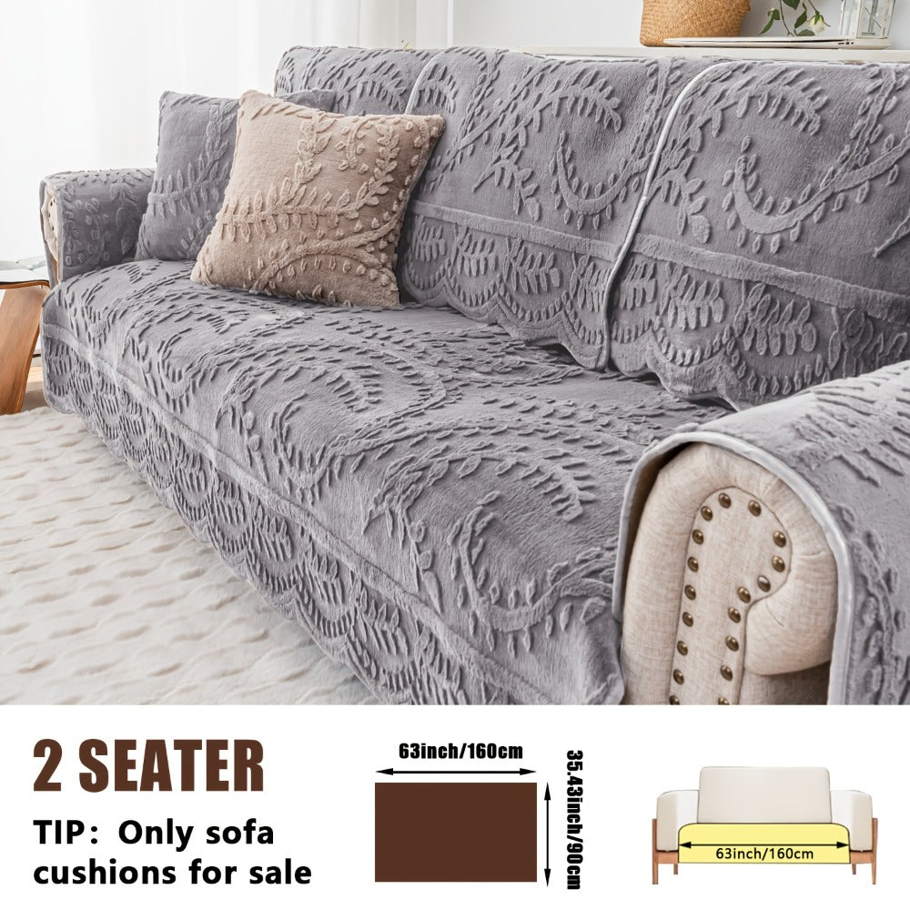 Sofa Cover Quilted Faux Rabbit Fur Plush Panels in 35.43-Inch Width with Seat, Pillowcase and Two-Piece Options