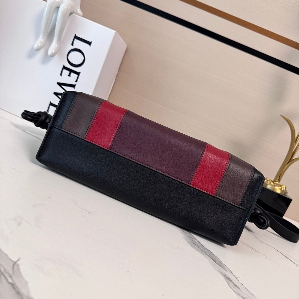 Loewe Flamenco Large Bag – Black Dark Taupe Red Colour-Block Nappa Leather