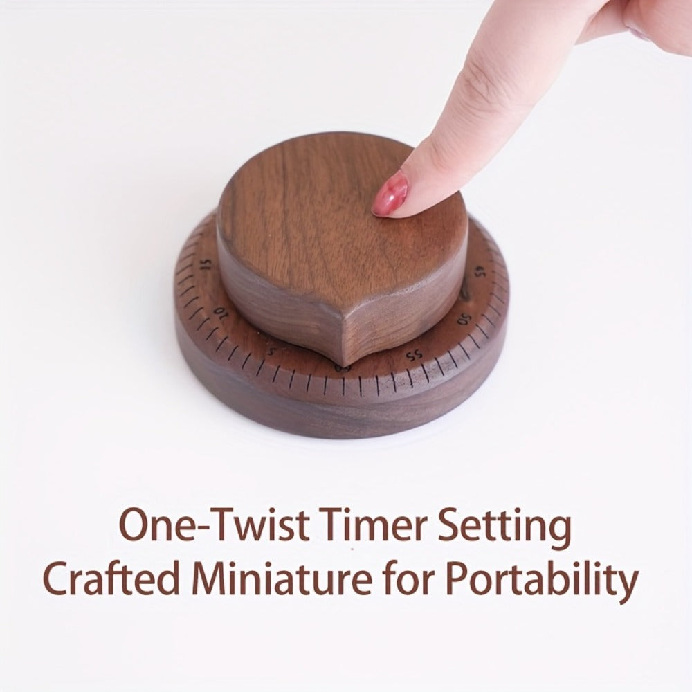 Mechanical Kitchen Timer with Loud Alarm - Black Walnut Wood Cooking Timer, 100% Battery-Free Desktop Timer for Cooking