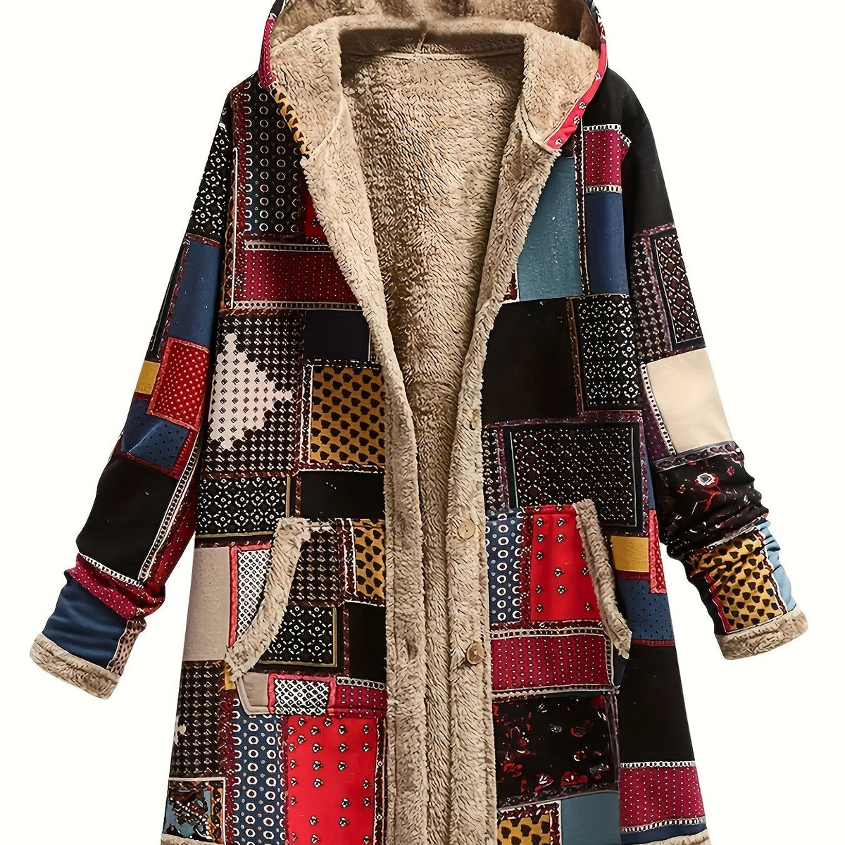 Etta | Kapuzenmantel im Patchwork-Design
