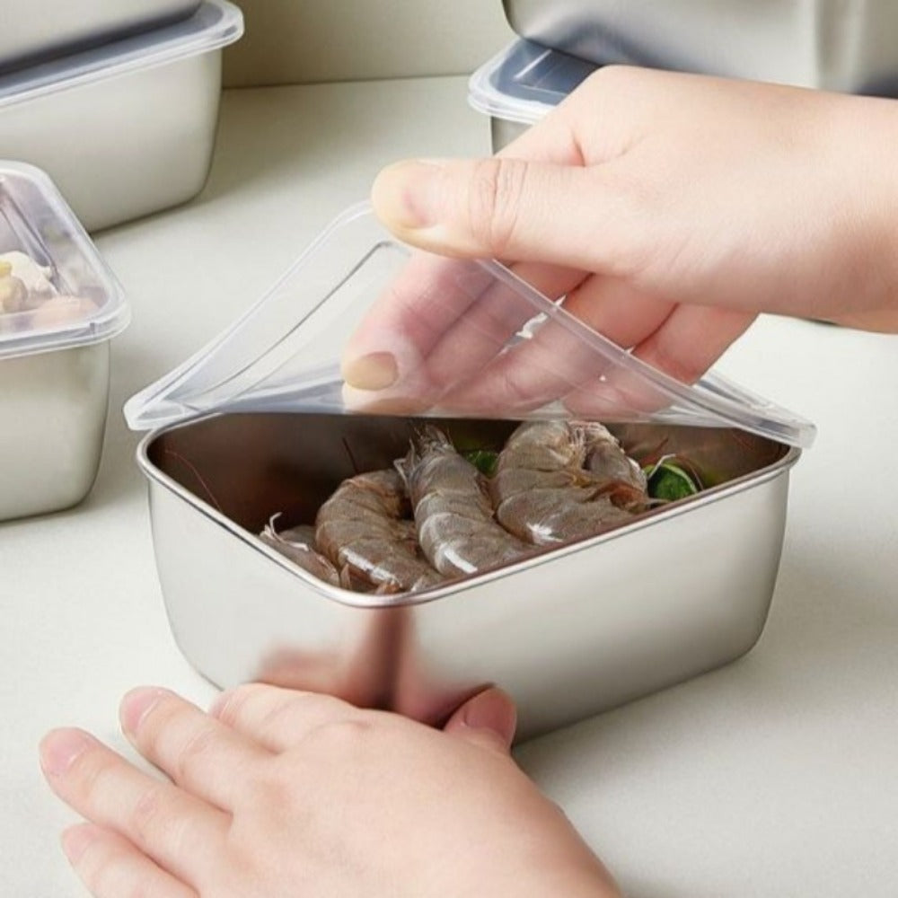 304 Stainless Steel Food Storage Containers, Lidded Kitchen Storage Set in Five, Six or Eight Pieces