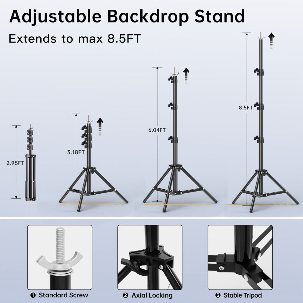 Backdrop Stand BEIYANG 10 x 8.5-Foot Tripod Kit with Sectional Crossbar, Clips, Ballast Bags and Carry Bag
