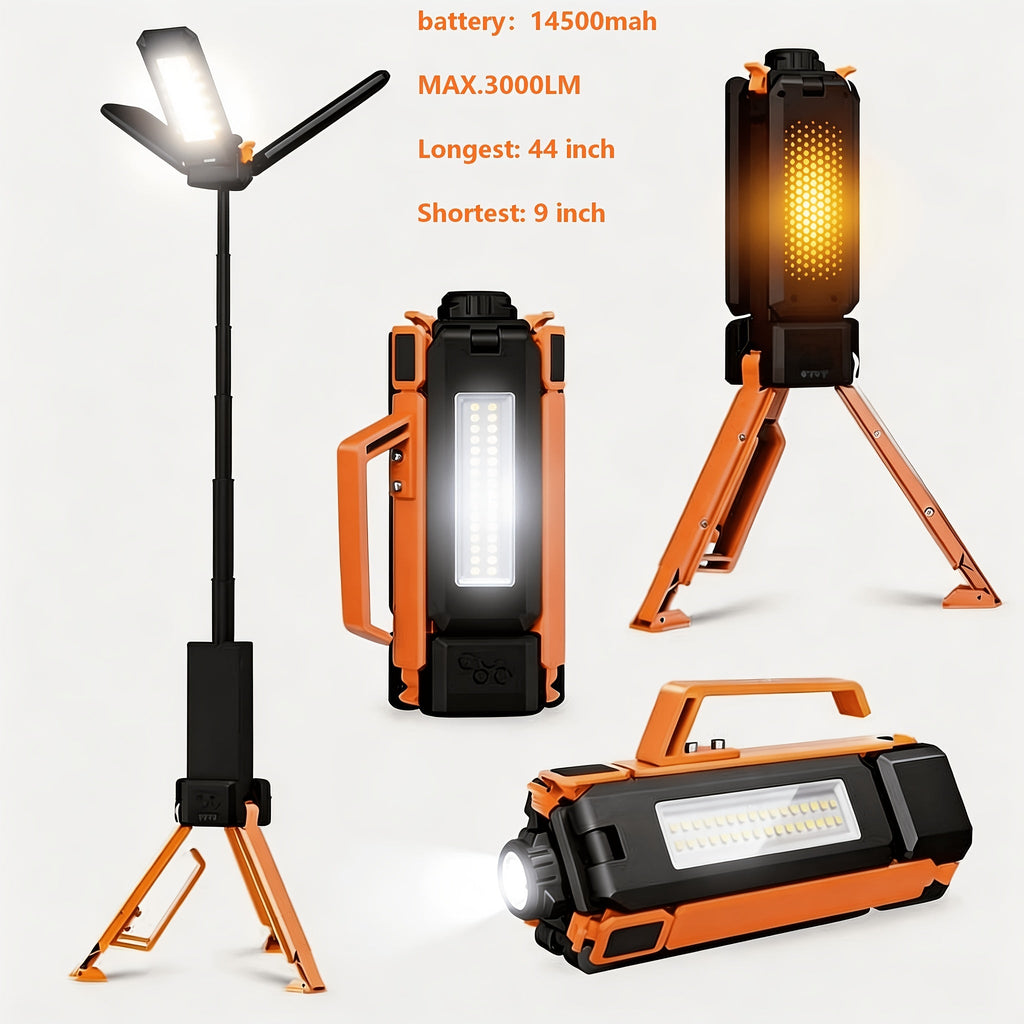 Camping Lantern with Rechargeable USB Power and Tripod Stand, LED Work Light Featuring Ten Lighting Modes