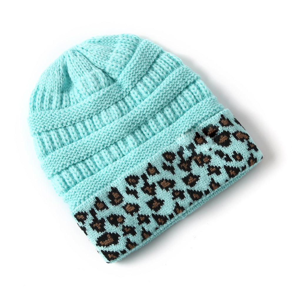 Tarver Beanie mit Leopardenmuster und Umschlag, Zopfstrick – warm, winddicht, 10 Farben