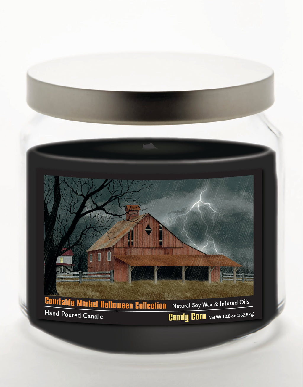 Halloween Collection Barn Lighting 12.8 Oz Candle Glass Jar with Brushed Silver Metal Lid