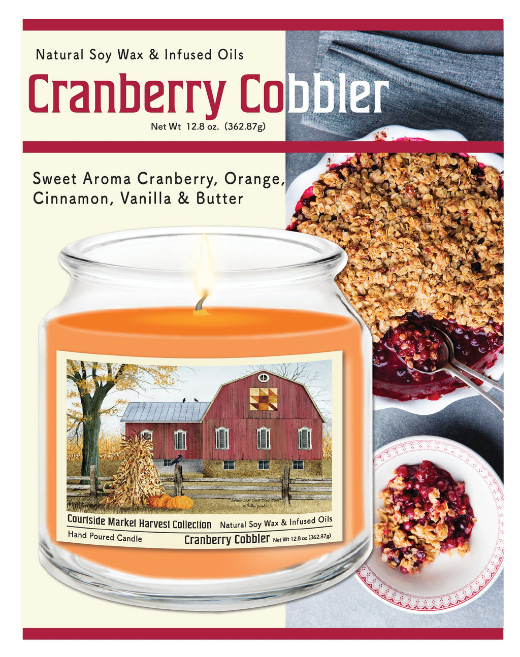 Harvest Collection Red Barn 12.8 Oz Candle Glass Jar with Brushed Silver Metal Lid